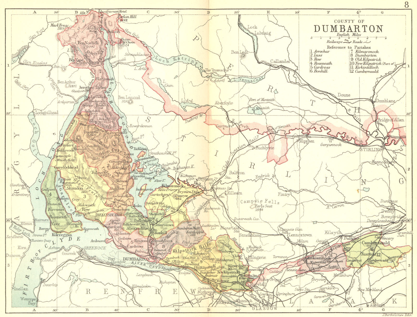 SCOTLAND. Dumbarton. Dumbartonshire. Philip 1891 old antique map plan chart